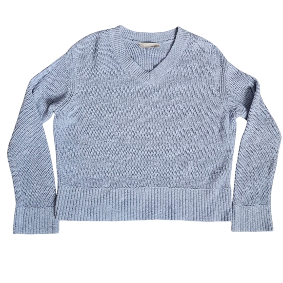 Everlane Linen blend V-neck Pullover Blue Sweatshirt Size S - Picture 3 of 6